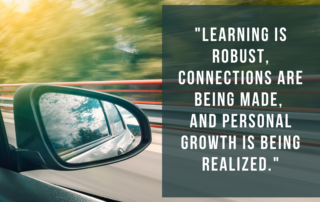 looking out the window of a car driving quickly, with overlaid quote from story